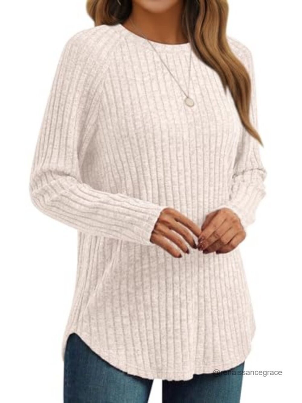 Womens Ribbed Knit Tunic Long Sleeve Crewneck Top Casual Fall Layer